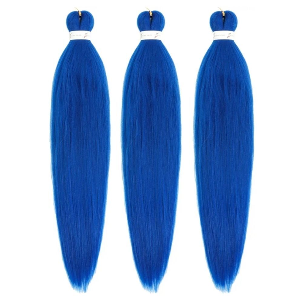Blue Pre Stretched Braiding Hair 26 Inch 3 Packs Synthetic Crochet Braid Hair